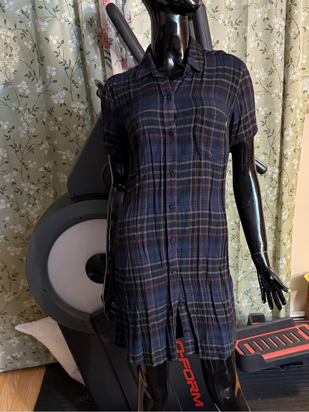 Obey Navy Plaid Mini Shirt Dress - Picture 1 of 4